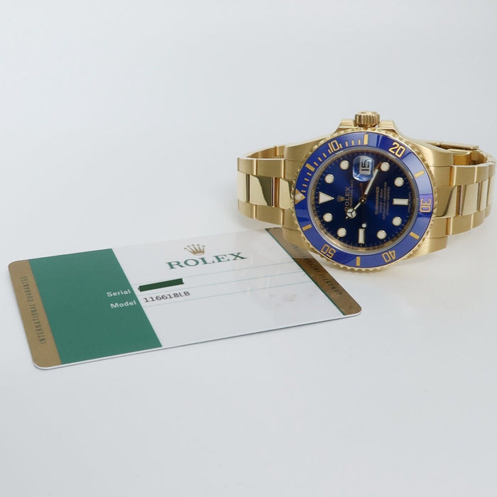 Rolex Submariner Date Blue Dial 18k Yellow Gold Automatic 40MM Bx/Prs 116618LB