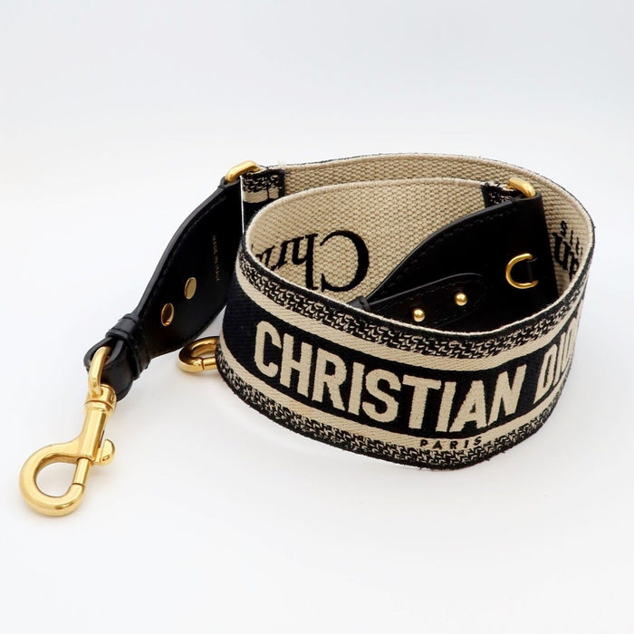 Christian Dior Paris Embroidered Shoulder Strap Black/Tan Retail $1,200 USD