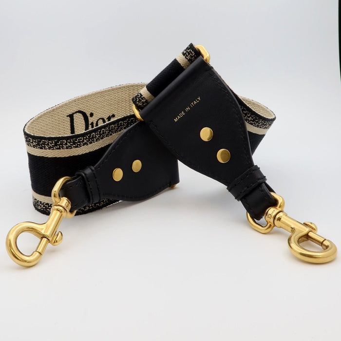 Christian Dior Paris Embroidered Shoulder Strap Black/Tan Retail $1,200 USD