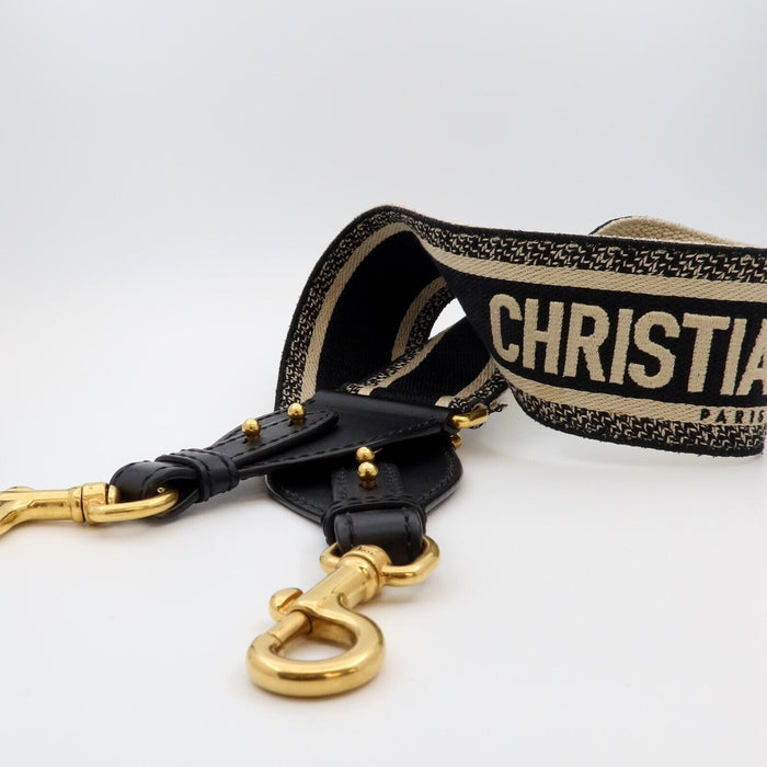 Christian Dior Paris Embroidered Shoulder Strap Black/Tan Retail $1,200 USD