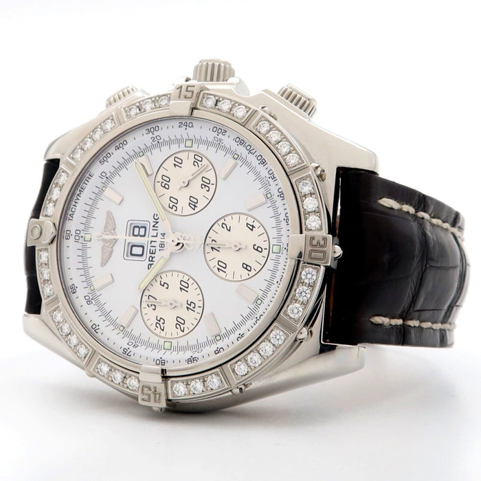 Breitling Crosswind Special White Dial Chrono Factory Diamond Bezel Steel A44355