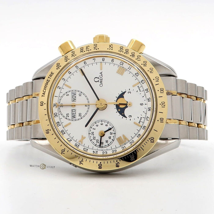 Omega Speedmaster Moonphase White Dial 18k Yellow Gold & Steel 39MM 175.0034