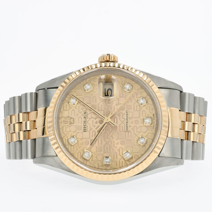Rolex Datejust 36 18k Yellow Gold & Steel Factory Champagne Diamond Dial 16233