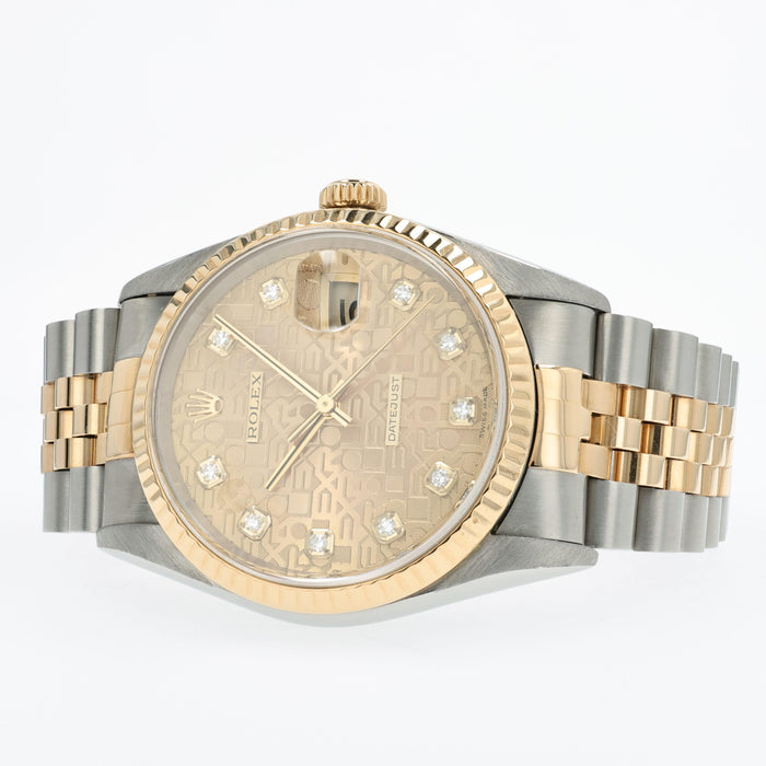 Rolex Datejust 36 18k Yellow Gold & Steel Factory Champagne Diamond Dial 16233