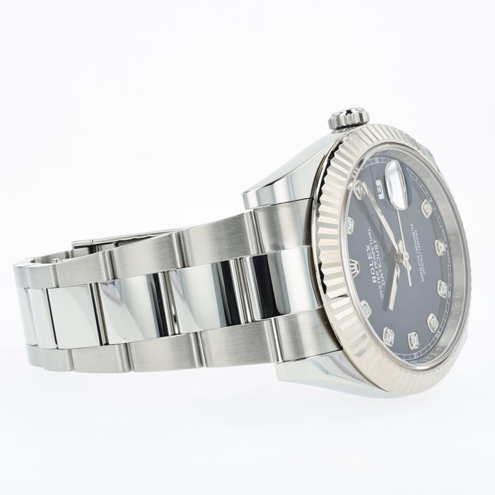 Rolex Datejust 41 Automatic Factory Blue Diamond Dial Fluted Bezel 126334