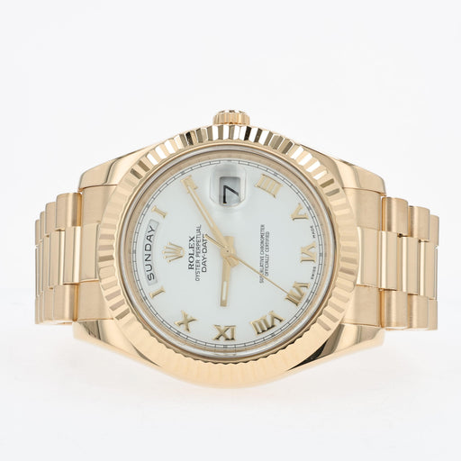 Rolex Day-Date II Factory White Roman Numeral Dial 18k Yellow Gold 218238