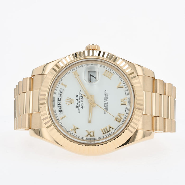 Rolex Day-Date II Factory White Roman Numeral Dial 18k Yellow Gold 218238