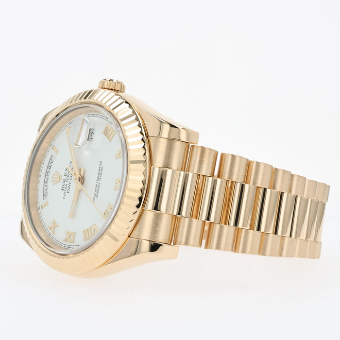 Rolex Day-Date II Factory White Roman Numeral Dial 18k Yellow Gold 218238