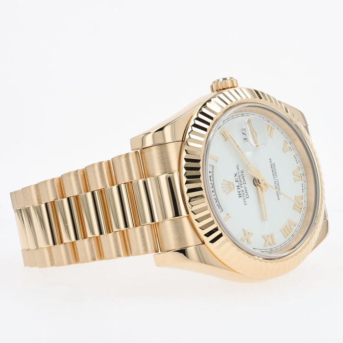 Rolex Day-Date II Factory White Roman Numeral Dial 18k Yellow Gold 218238