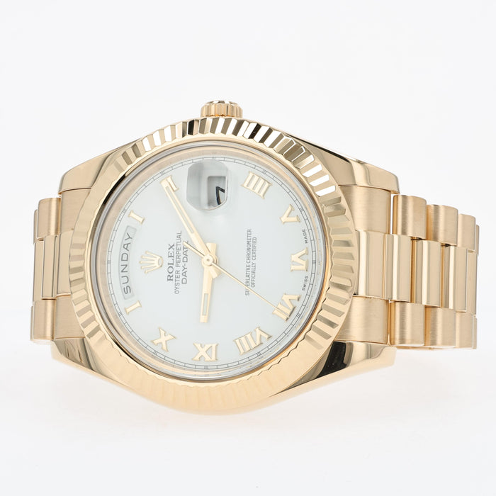 Rolex Day-Date II Factory White Roman Numeral Dial 18k Yellow Gold 218238