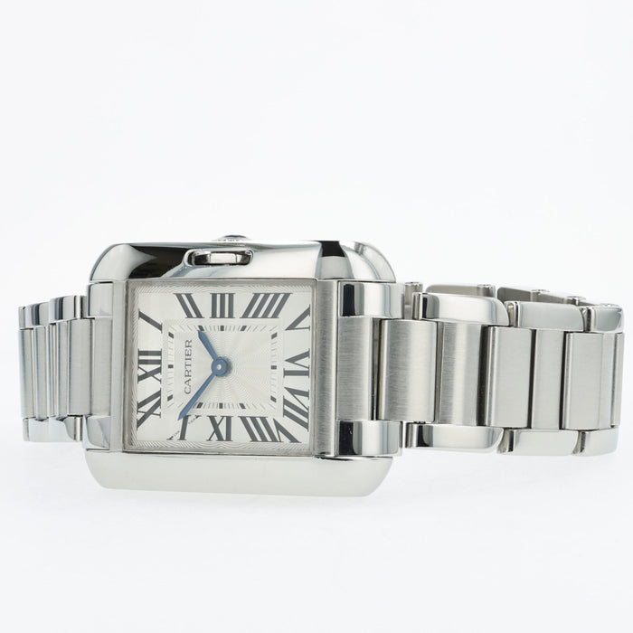 Cartier Tank Anglaise Small Stainless Steel Quartz Silver Dial W5310022 3485