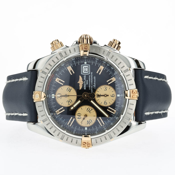Breitling Chronomat Evolution Black Dial 18k Yellow Gold & Steel B13356