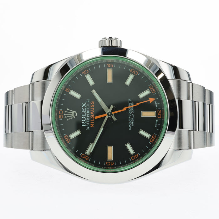 Rolex Milgauss Black Dial Green Crystal Stainless Steel 40MM 116400GV