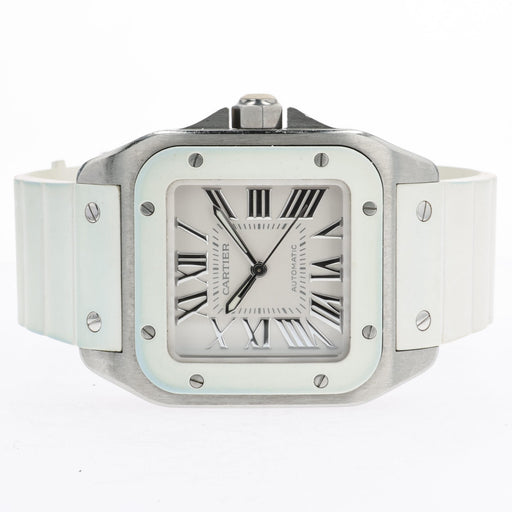 Cartier Santos 100 White Dial Medium Rubber Strap Automatic W20129U2 2878