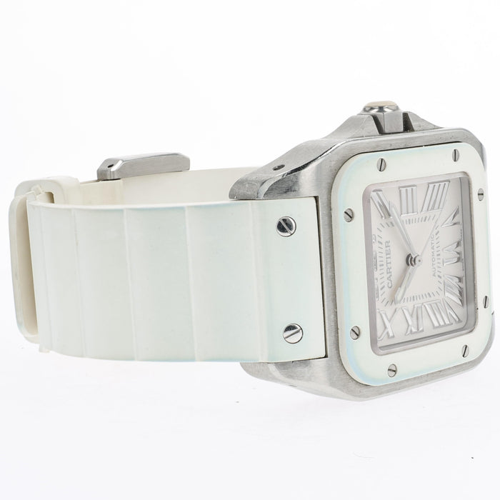 Cartier Santos 100 White Dial Medium Rubber Strap Automatic W20129U2 2878
