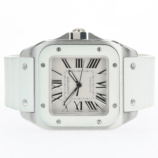 Cartier Santos 100 White Dial Medium Rubber Strap Automatic W20129U2 2878