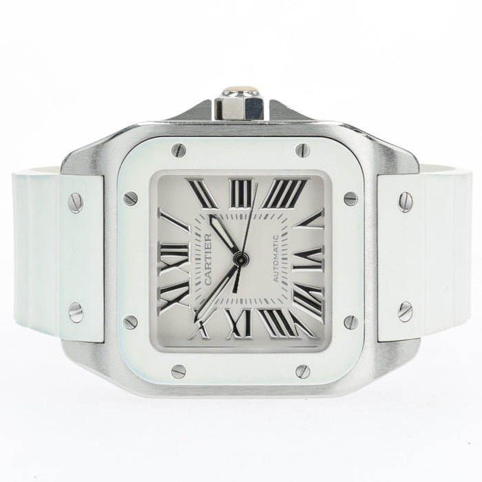 Cartier Santos 100 White Dial Medium Rubber Strap Automatic W20129U2 2878