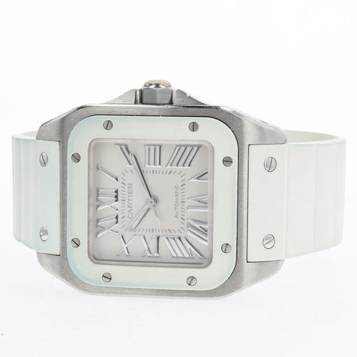 Cartier Santos 100 White Dial Medium Rubber Strap Automatic W20129U2 2878