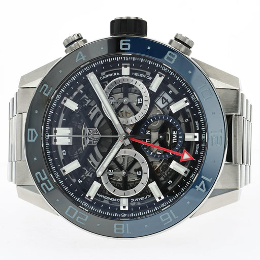 TAG Heuer Carrera Skeleton Chronograph Twin Time Batman 45MM Steel CBG2A1Z