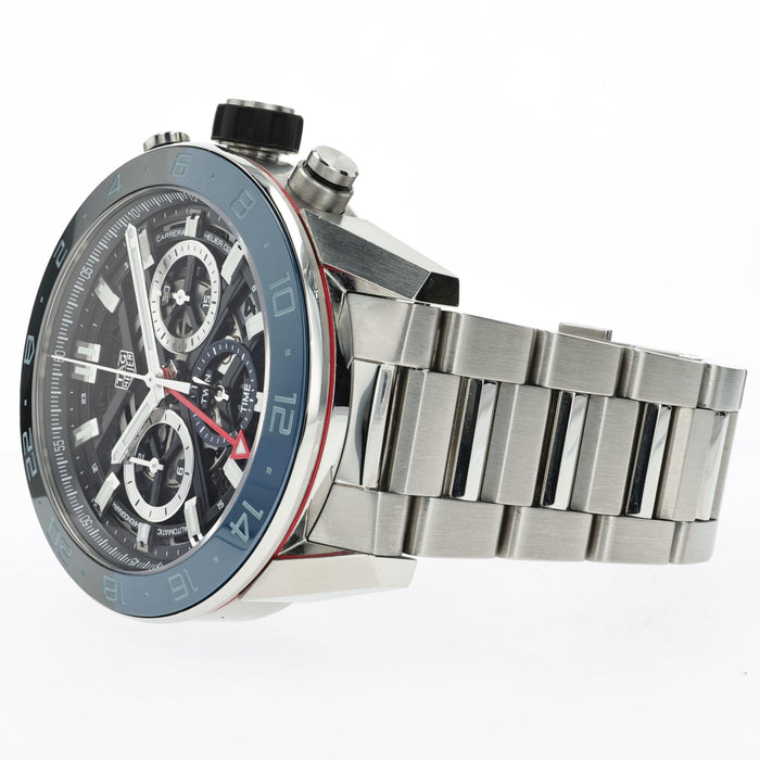 TAG Heuer Carrera Skeleton Chronograph Twin Time Batman 45MM Steel CBG2A1Z