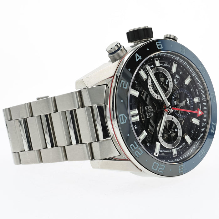 TAG Heuer Carrera Skeleton Chronograph Twin Time Batman 45MM Steel CBG2A1Z