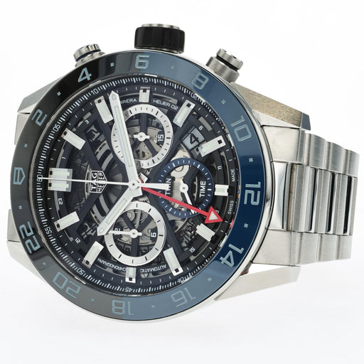 TAG Heuer Carrera Skeleton Chronograph Twin Time Batman 45MM Steel CBG2A1Z