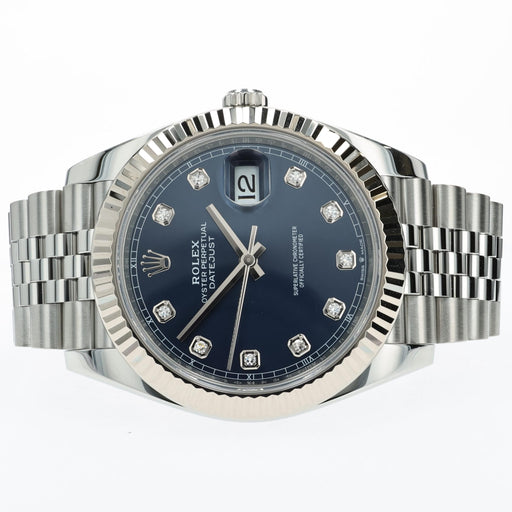 Rolex Datejust 41 Automatic Factory Blue Diamond Dial Fluted Bezel 126334