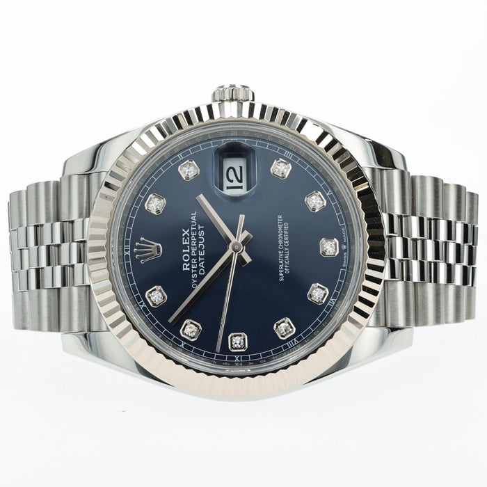 Rolex Datejust 41 Automatic Factory Blue Diamond Dial Fluted Bezel 126334
