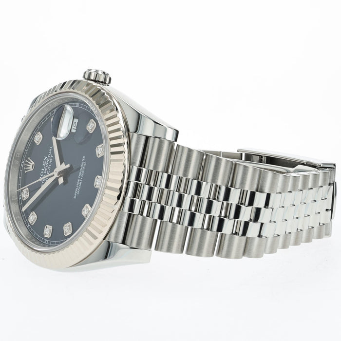 Rolex Datejust 41 Automatic Factory Blue Diamond Dial Fluted Bezel 126334