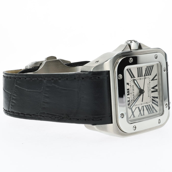 Cartier Santos 100 Medium Silver Dial Stainless Steel Automatic W20106X8 2878