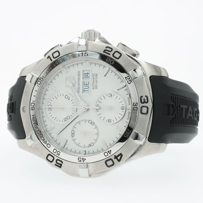 Tag Heuer Aquaracer Automatic Chronograph Day Date White Dial Steel CAF2011