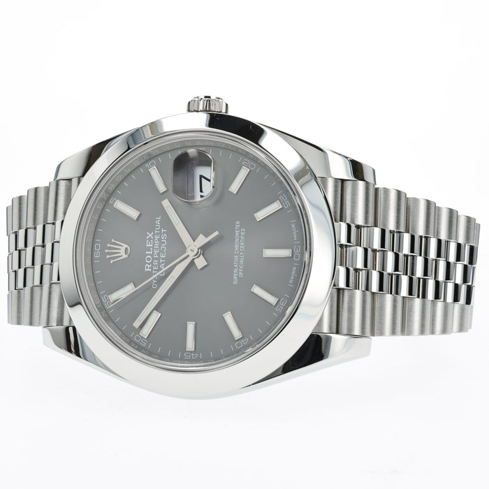 Rolex Datejust 41 Rhodium Stick Dial Stainless Steel Jubilee Smooth Bezel 126300