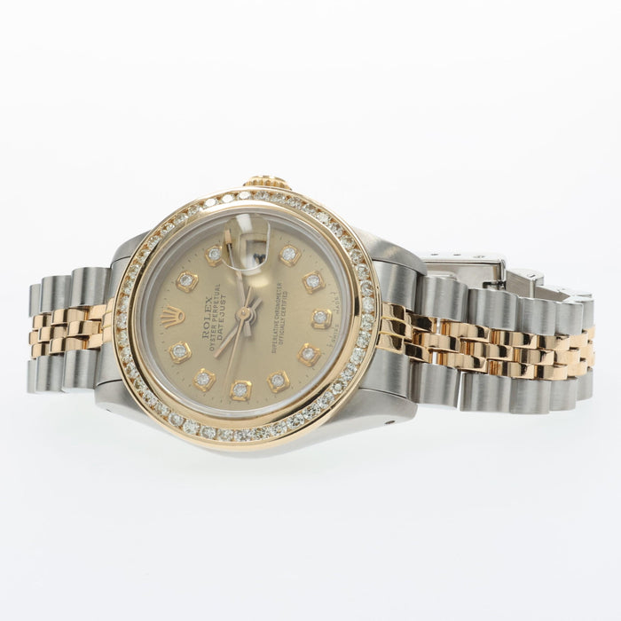 Rolex Datejust 26 Custom Diamond Bezel/Dial 18K Yellow Gold & Steel 69173
