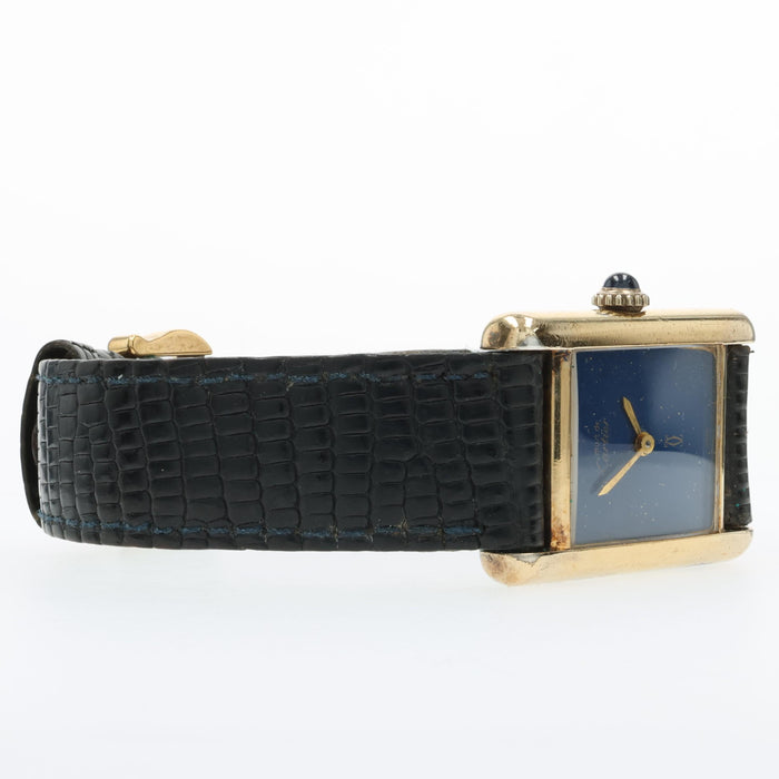 Cartier Must de Cartier Ladies Tank 'Vermeil' W/ Blue "Lapis" Lacquer Dial