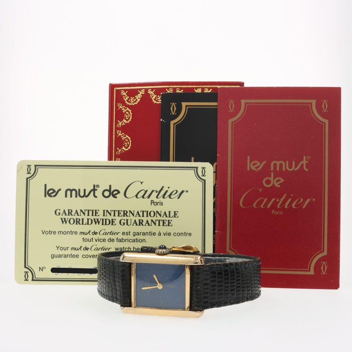 Cartier Must de Cartier Ladies Tank 'Vermeil' W/ Blue "Lapis" Lacquer Dial