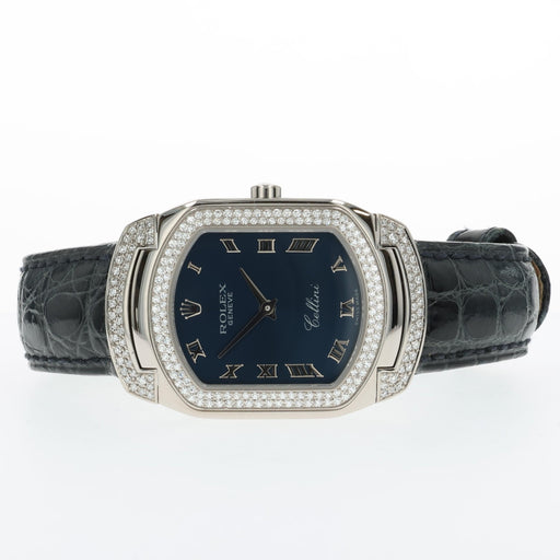 Rolex Cellini Cellissima Blue Dial 18kt White Gold Factory Diamond Bezel 6693