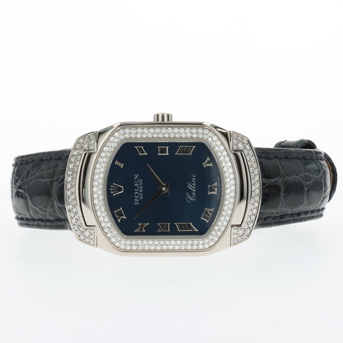 Rolex Cellini Cellissima Blue Dial 18kt White Gold Factory Diamond Bezel 6693