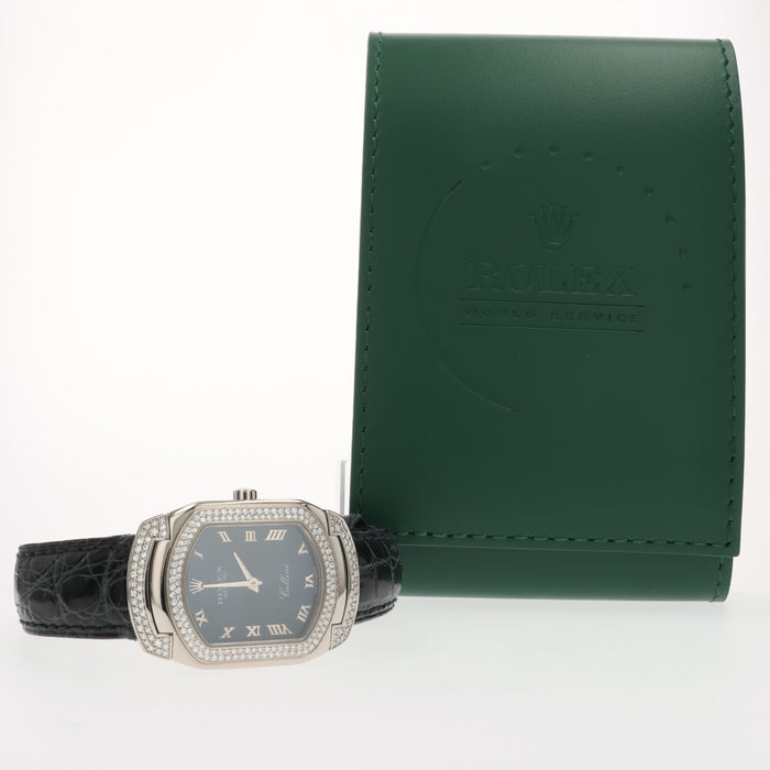 Rolex Cellini Cellissima Blue Dial 18kt White Gold Factory Diamond Bezel 6693