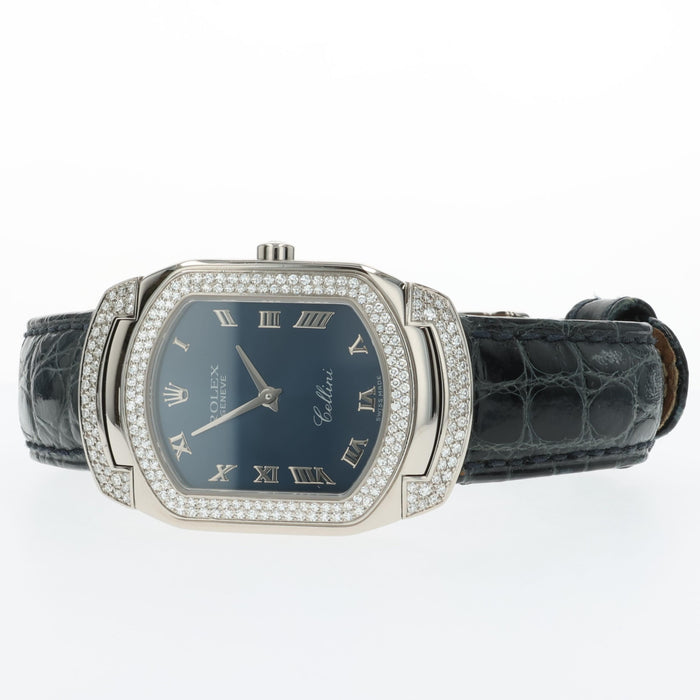 Rolex Cellini Cellissima Blue Dial 18kt White Gold Factory Diamond Bezel 6693
