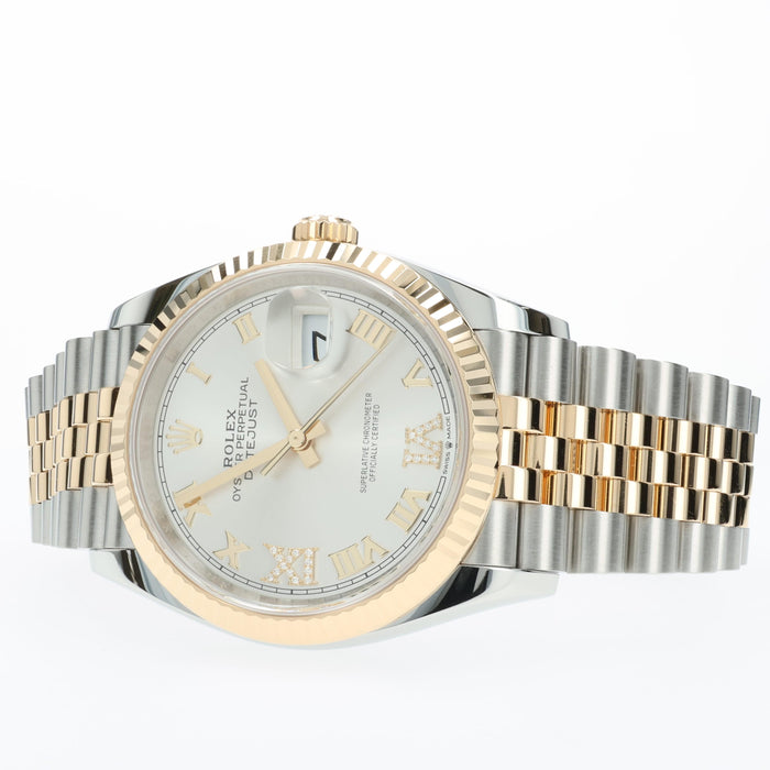 Rolex Datejust 36 Silver Diamond Dial 18K Yellow Gold & Stainless Steel 126233
