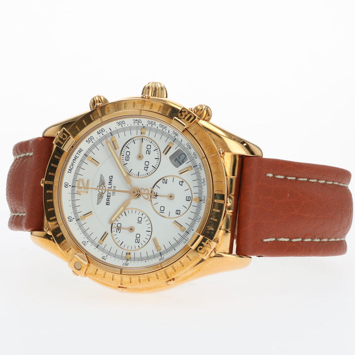 Breitling Chronomat Cockpit 18K Yellow Gold Chronograph White Dial 37MM K30012
