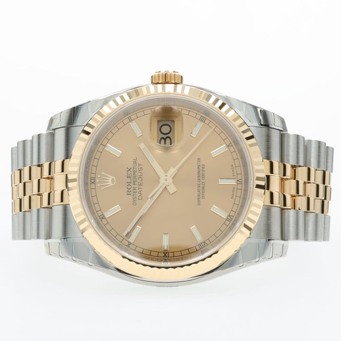 Rolex Datejust 36mm Champagne Dial 18kt Yellow Gold & Stainless Steel 116233