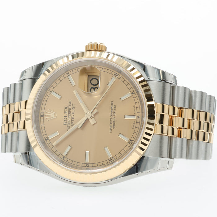 Rolex Datejust 36mm Champagne Dial 18kt Yellow Gold & Stainless Steel 116233