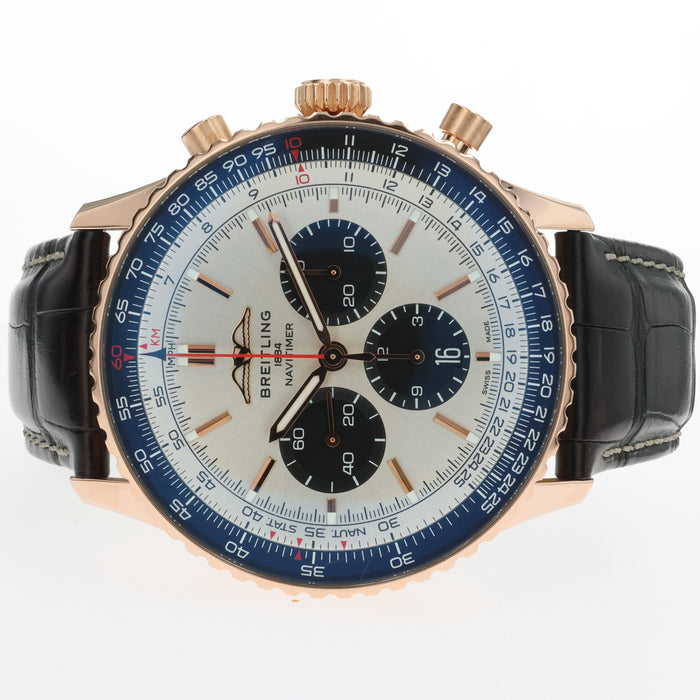 Breitling Navitimer Chronograph Solid 18kt Rose Gold Silver Dial 46MM RB0137
