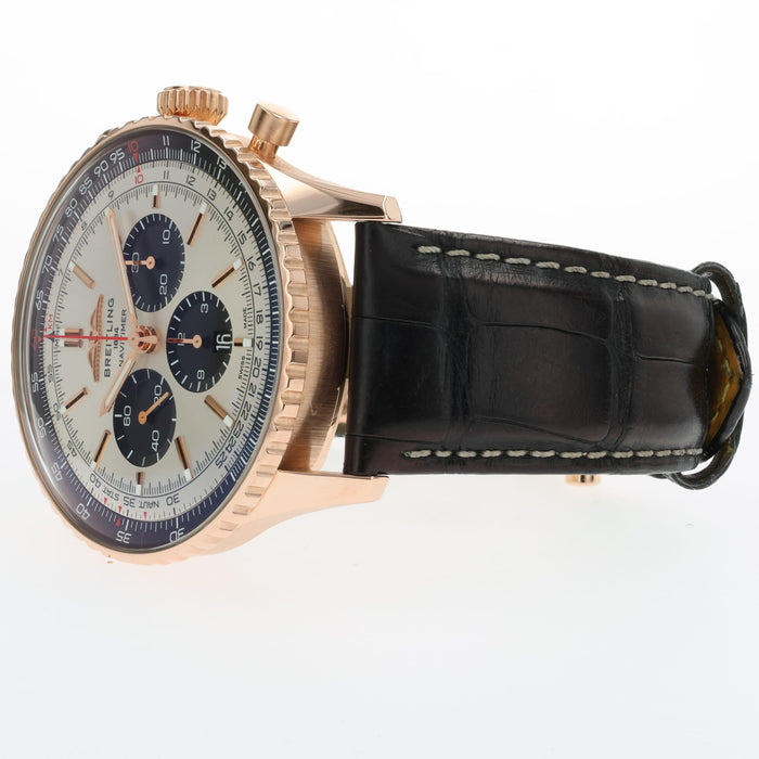 Breitling Navitimer Chronograph Solid 18kt Rose Gold Silver Dial 46MM RB0137