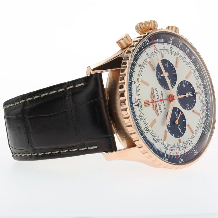 Breitling Navitimer Chronograph Solid 18kt Rose Gold Silver Dial 46MM RB0137