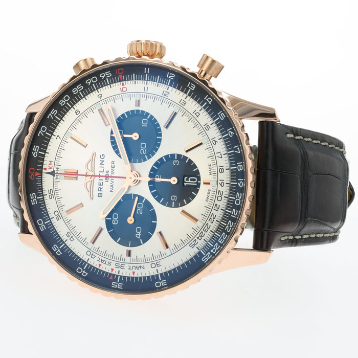 Breitling Navitimer Chronograph Solid 18kt Rose Gold Silver Dial 46MM RB0137