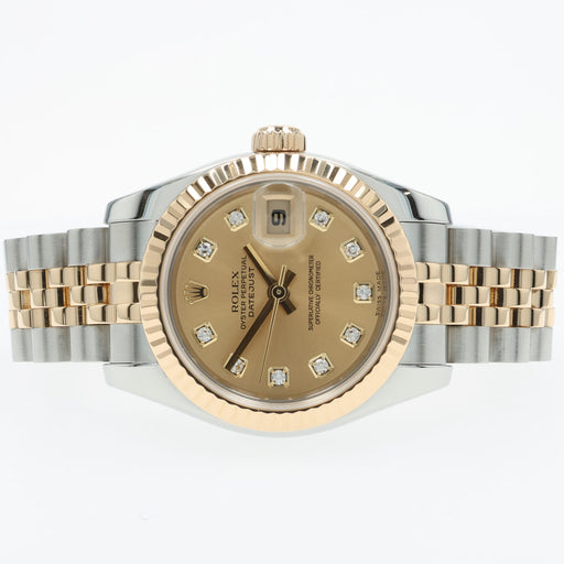 Rolex Datejust 26 Factory Diamond Champagne Dial 18K Yellow Gold & Steel 179173