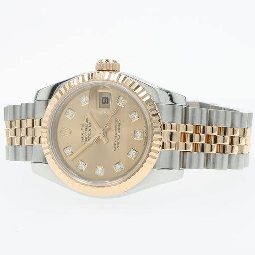 Rolex Datejust 26 Factory Diamond Champagne Dial 18K Yellow Gold & Steel 179173