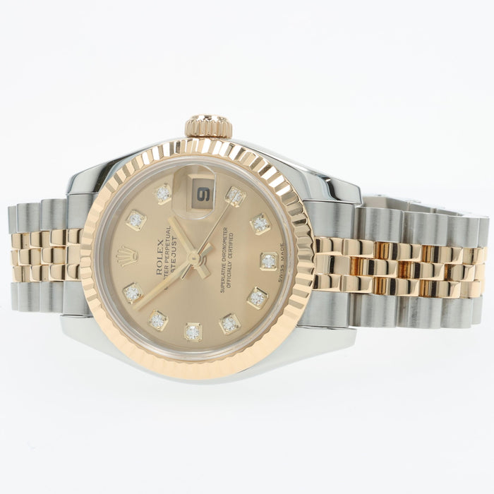 Rolex Datejust 26 Factory Diamond Champagne Dial 18K Yellow Gold & Steel 179173